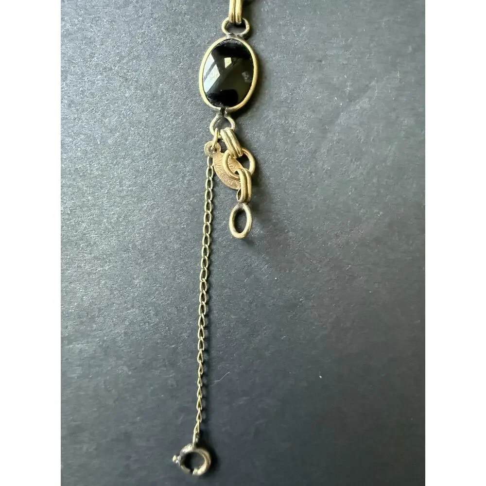 Vintage Sign 12k Gold Filled Russel Oval Black Onyx Stone Chain Link Bracelet 7”